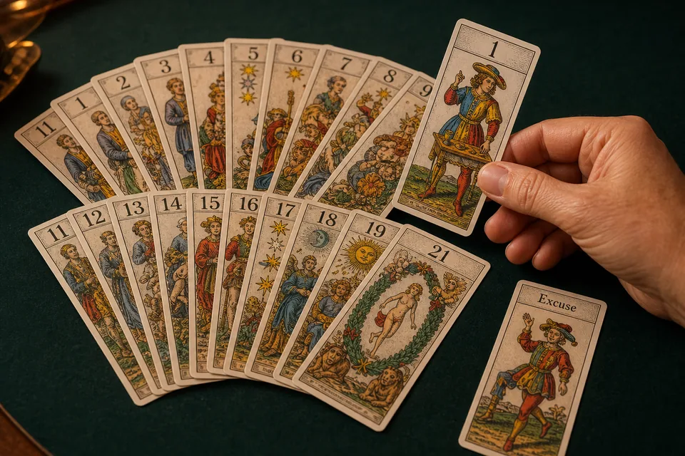 Cartes et joueurs de tarot français illustrant Faut-il prendre ?
