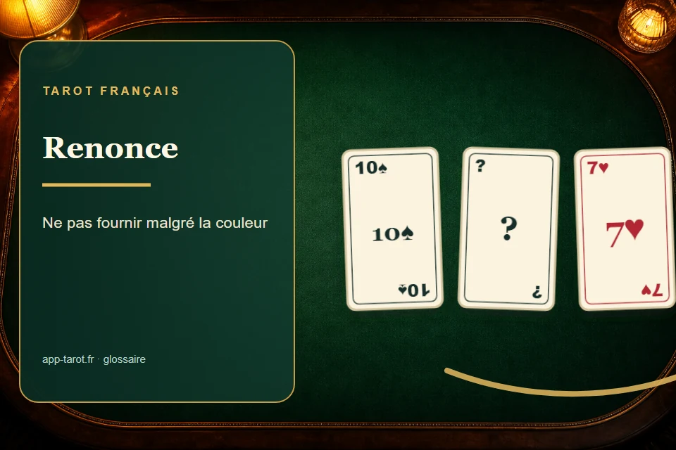 Cartes et joueurs de tarot français illustrant La renonce au tarot : la faute à ne pas commettre